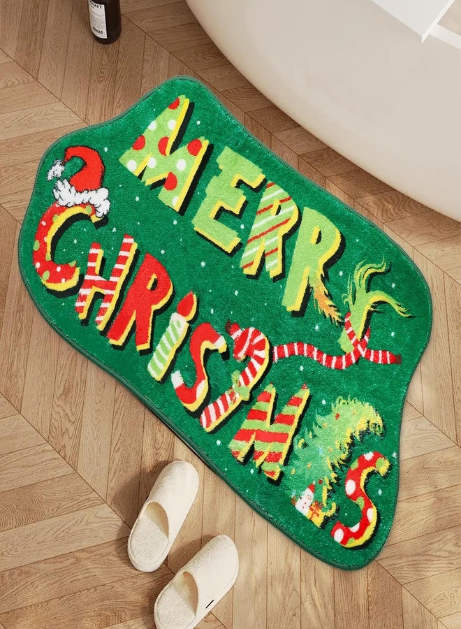 Vynium 2026 Christmas Bathroom Rug, Green Non-Slip Christmas Bath Mat - Super Soft Absorbent Holiday Decor for Bathroom, Kitchen, Sink - 14x25 Inch (14x25) - Image 1